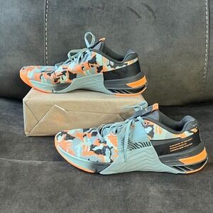 Nike Metcon 8 Men's Size 8.5 Training Shoes Gray Orange Camo EUC